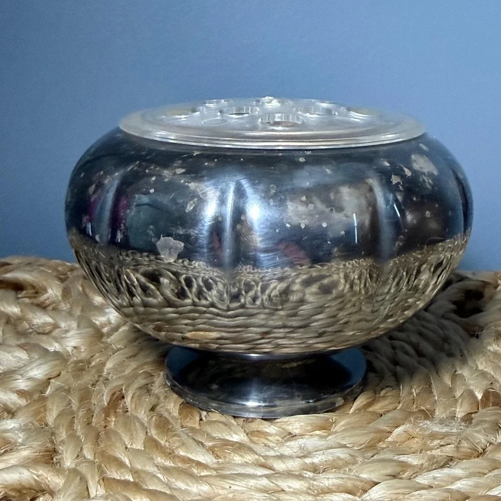 Primrose EP Copper 618 Silver Plated Flower‎ Frog Bud Vase 4 in